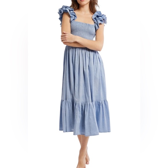 NEW Mille Olympia Dress. Chambray polka dot. M. NWT. - Picture 2 of 10
